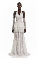 Julieta White Floral Appliqué Tiered Maxi Dress - Aura Muse