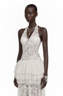 Julieta White Floral Appliqué Tiered Maxi Dress - Aura Muse