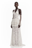 Julieta White Floral Appliqué Tiered Maxi Dress - Aura Muse