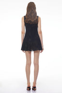 Justine Black Round Neck Floral Lace Mini Dress - Aura Muse