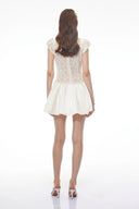 Kailani White Square Neck Mini Dress with Lace Panels - Aura Muse