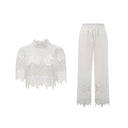 Kamila lace - trim cut - out cropped top & trousers matching set - Aura Muse