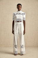 Kamila lace - trim cut - out cropped top & trousers matching set - Aura Muse