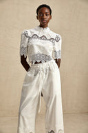 Kamila lace - trim cut - out cropped top & trousers matching set - Aura Muse