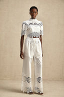 Kamila lace - trim cut - out cropped top & trousers matching set - Aura Muse