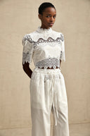 Kamila lace - trim cut - out cropped top & trousers matching set - Aura Muse