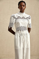 Kamila lace - trim cut - out cropped top & trousers matching set - Aura Muse