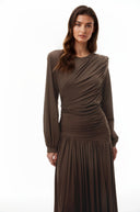 Katalina Brown Braid Detail Ruched Maxi Dress - Aura Muse