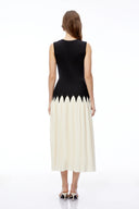 Katia Black Color Block Pleated Midi Dress - Aura Muse