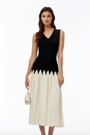 Katia Black Color Block Pleated Midi Dress - Aura Muse