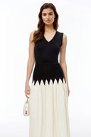 Katia Black Color Block Pleated Midi Dress - Aura Muse