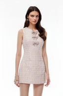 Katia Pink Sleeveless Mini Dress with Bow Buttons - Aura Muse