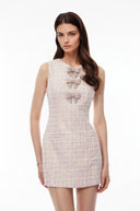 Katia Pink Sleeveless Mini Dress with Bow Buttons - Aura Muse