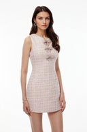 Katia Pink Sleeveless Mini Dress with Bow Buttons - Aura Muse
