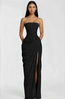 Kaylin Black Ruched Maxi Dress with Cross Front - Aura Muse