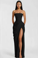 Kaylin Black Ruched Maxi Dress with Cross Front - Aura Muse