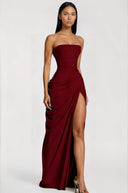 Kaylin Burgundy Ruched Maxi Dress with Cross Front - Aura Muse