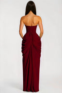 Kaylin Burgundy Ruched Maxi Dress with Cross Front - Aura Muse