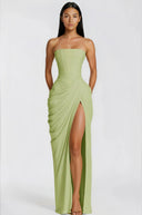 Kaylin Green Ruched Maxi Dress with Cross Front - Aura Muse