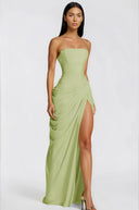 Kaylin Green Ruched Maxi Dress with Cross Front - Aura Muse