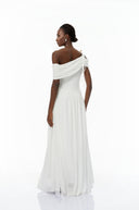 Keira White Asymmetrical Gathered Maxi Dress - Aura Muse