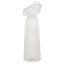 Keira White Asymmetrical Gathered Maxi Dress - Aura Muse