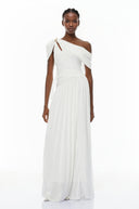 Keira White Asymmetrical Gathered Maxi Dress - Aura Muse