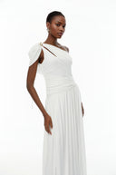Keira White Asymmetrical Gathered Maxi Dress - Aura Muse