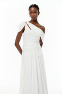 Keira White Asymmetrical Gathered Maxi Dress - Aura Muse