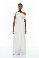 Keira White Asymmetrical Gathered Maxi Dress - Aura Muse