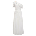 Keira White Asymmetrical Gathered Maxi Dress - Aura Muse