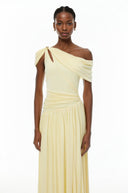 Keira Yellow Asymmetrical Gathered Maxi Dress - Aura Muse