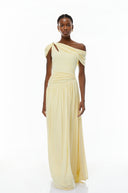 Keira Yellow Asymmetrical Gathered Maxi Dress - Aura Muse