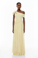Keira Yellow Asymmetrical Gathered Maxi Dress - Aura Muse