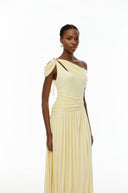 Keira Yellow Asymmetrical Gathered Maxi Dress - Aura Muse