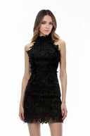 Kennedy Black High Neck Lace Mini Dress - Aura Muse