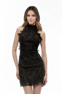 Kennedy Black High Neck Lace Mini Dress - Aura Muse