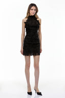 Kennedy Black High Neck Lace Mini Dress - Aura Muse