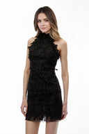 Kennedy Black High Neck Lace Mini Dress - Aura Muse