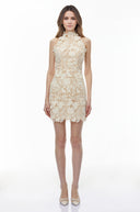Kennedy Neutral High Neck Lace Mini Dress - Aura Muse