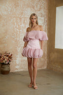 Kiara Pink Off - Shoulder Ruffled Mini Dress - Aura Muse