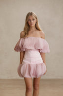 Kiara Pink Off - Shoulder Ruffled Mini Dress - Aura Muse