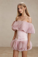 Kiara Pink Off - Shoulder Ruffled Mini Dress - Aura Muse