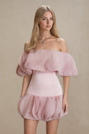 Kiara Pink Off - Shoulder Ruffled Mini Dress - Aura Muse