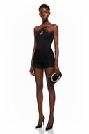 Kolette Black Lace Trim Asymmetrical Bodysuit - Aura Muse