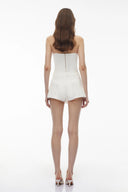 Kolette White Lace Trim Asymmetrical Bodysuit - Aura Muse