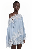 Krystèle Blue One Shoulder Top & Skirt Set with Lace Trim - Aura Muse
