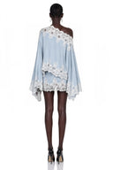 Krystèle Blue One Shoulder Top & Skirt Set with Lace Trim - Aura Muse