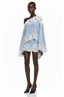 Krystèle Blue One Shoulder Top & Skirt Set with Lace Trim - Aura Muse