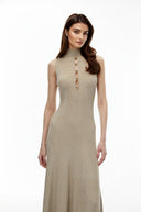 Krystèle Gold Beaded Knit Maxi Dress - Aura Muse